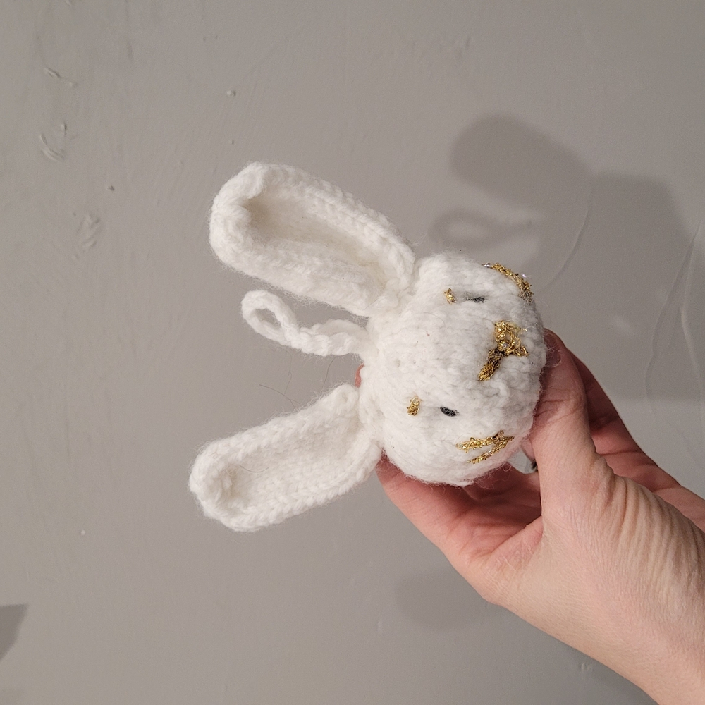 Handmade White and Gold Knit Bunny